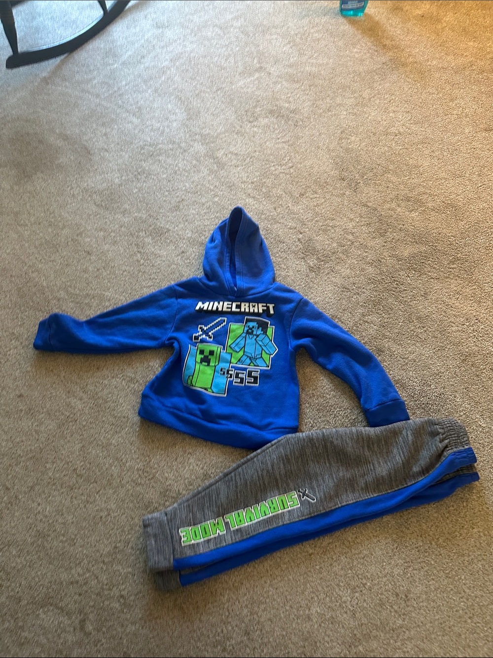 Minecraft Blue Hoodie & Gray Joggers Set - Kids size 5/6